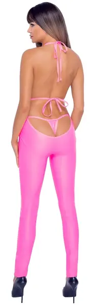 Cottelli PARTY Kombinezon Neon Pink M - Sjajni Halternek Bodysuit