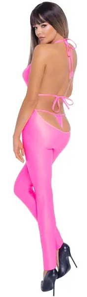 Cottelli PARTY Kombinezon Neon Pink M - Sjajni Halternek Bodysuit
