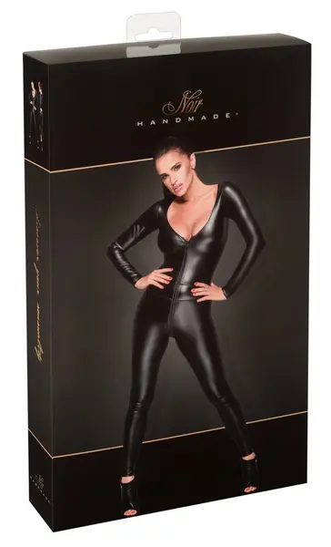 Noir Handmade Jumpsuit Zip M Black Power Wet Look, Long Sleeve
