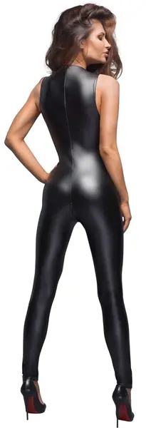 Noir Handmade Jumpsuit M Black Wetlook Embroidered Zip-Up