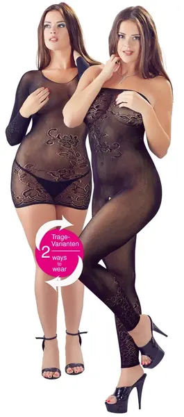 Cottelli Collection Floral Lace Tube Outfit S-L Black Semi-Transparent