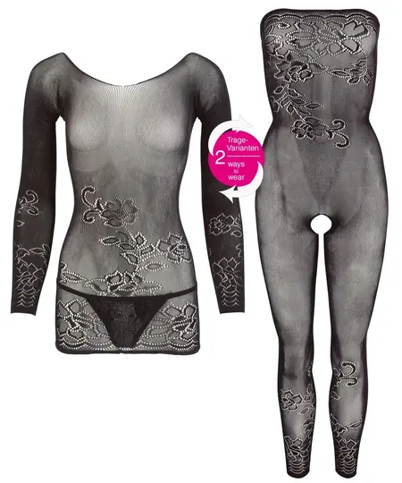 Cottelli Collection Floral Lace Tube Outfit S-L Black Semi-Transparent