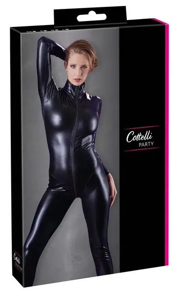 Cottelli Collection Bodysuit S Crni, Dugih Rukava, Dvosmjerni Rajsferšlus