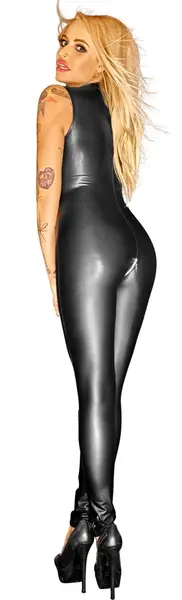 Black Level Wet Look Jumpsuit XL with Multiple Zips, Black Finish