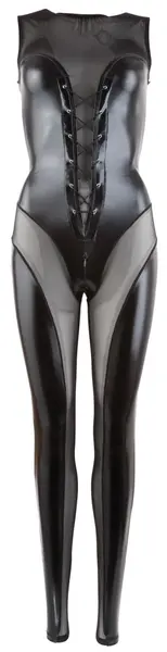 Cottelli Collection Kombinezon Wetlook XL - Sjajni Crni Powernet Bodysuit