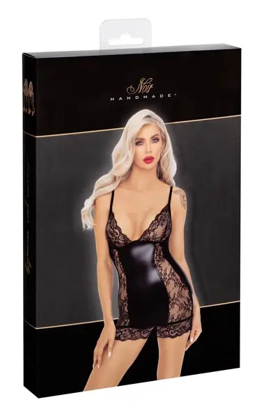 Noir Handmade Lingerie Powerwetlook i Čipkana Haljina Crna Veličina L