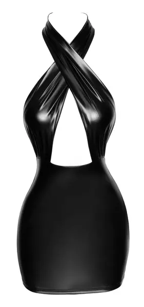 Noir Handmade Mini Dress S - Powerwetlook, Halterneck, Black