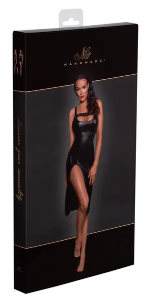 Noir Handmade Midi Powerwetlook Haljina sa Prednjim Rajferšlusom, Veličina S