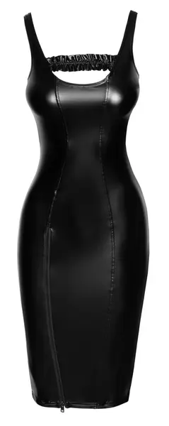 Noir Handmade Midi Powerwetlook Haljina sa Prednjim Rajferšlusom, Veličina S