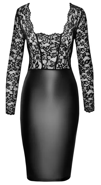 Noir Handmade S Elegant Lace & Powerwetlook Knee-Length Dress Black