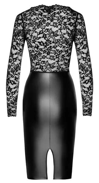Noir Handmade S Elegant Lace & Powerwetlook Knee-Length Dress Black
