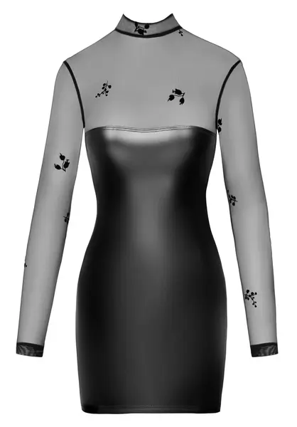 Noir Handmade Dress Flock M Black Powerwetlook & Velvet Tulle
