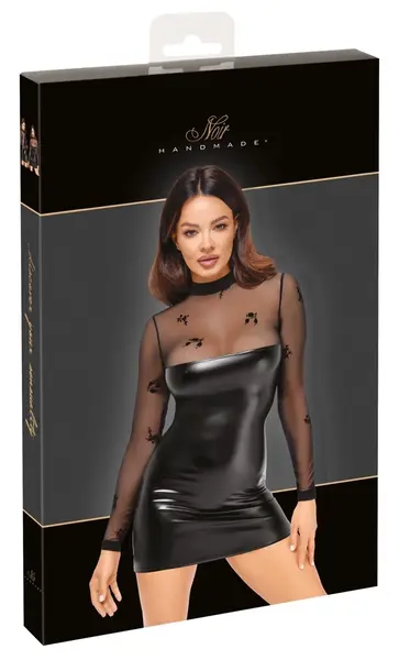 Noir Handmade Haljina Flock S - Crna Powerwetlook & Velvet Til, S