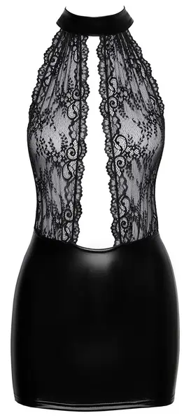 Noir Handmade S Elegant Lace & Powerwetlook Black Mini Dress