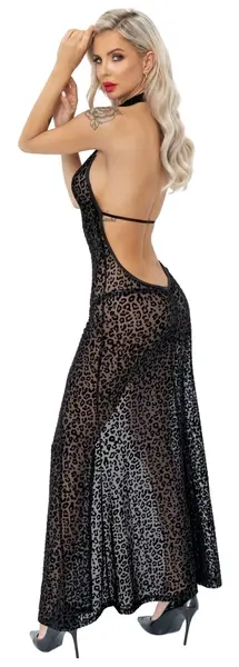 Noir Handmade Long Strapless Dress XL - Leo Velvet Pattern
