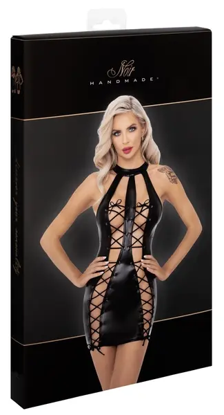 Noir Handmade haljina S crna Powerwetlook sa podesivim prednjim vezivanjem