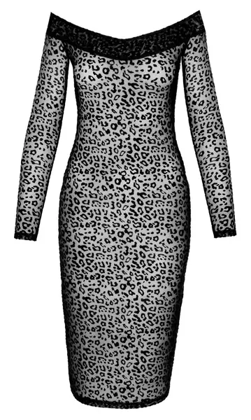 Noir Knee-Length Leopard Powernet Dress XL, Off-Shoulder Velvet Detail