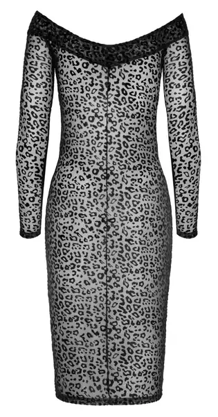 Noir Knee-Length Leopard Powernet Dress XL, Off-Shoulder Velvet Detail