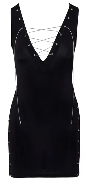 Cottelli Collection Dress Model L with Adjustable Silver Lacing, Black