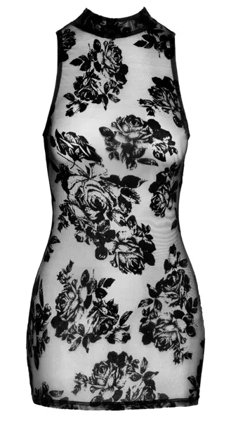 Noir Handmade Mini Dress S Velvet Floral Transparent Tulle Black