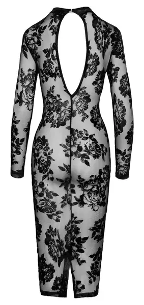 Noir Handmade Midi Dress S - Floral Velvet Flock Tulle, Black