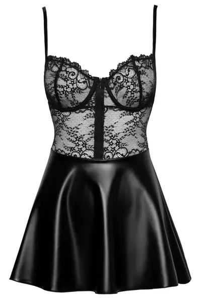 Noir Handmade haljina L - Elegantna čipka i wet look, podesive naramenice