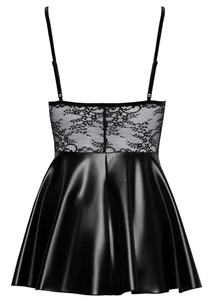 Noir Handmade čipkana i wet look haljina M - Elegantna crna, podesive naramenice
