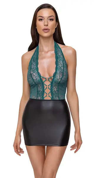 Cottelli Lingerie Haljina Model XL Crna/Tirkizna Čipka Halter