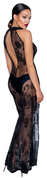 Noir Handmade Duga Powernet Haljina S Velvet Cvetna Crna