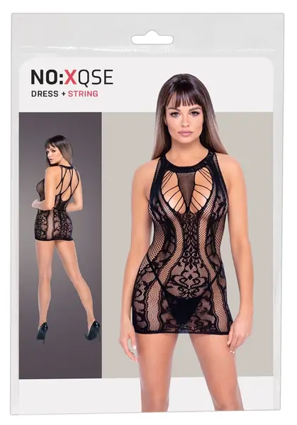 NO:XQSE Seamless Net Dress & Lace String S-L, Black, Stretch Fit