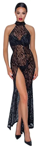 Noir Handmade Long Ankle-Length Dress XL, Tiger Velvet Print, Powernet