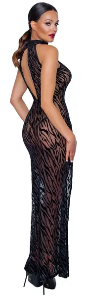 Noir Handmade Long Ankle-Length Dress XL, Tiger Velvet Print, Powernet
