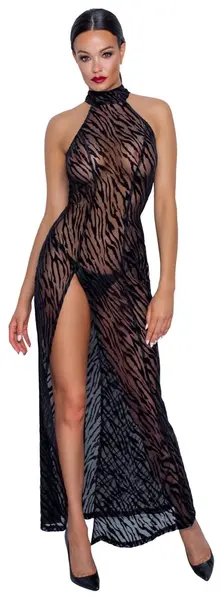 Noir Handmade Long Powernet Dress Tiger Velvet Print, Size M