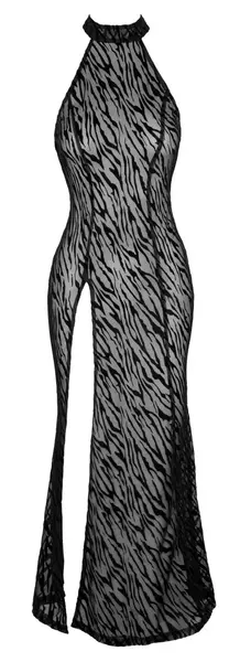 Noir Handmade Long Powernet Dress Tiger Velvet Print, Size M