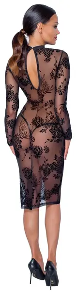 Noir Handmade Powernet Dress Floral Flock Print Black XL