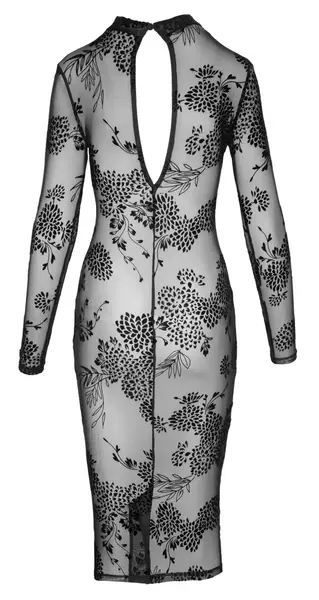 Noir Handmade Powernet Dress S - Floral Velvet Flock, Long Sleeves