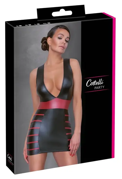 Cottelli PARTY Dress Black/Red M - Matte Look, Contrasting Waist Stripes