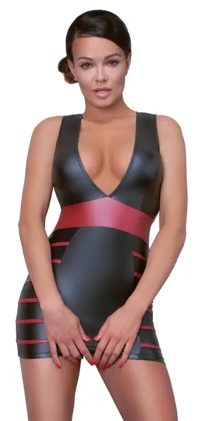 Cottelli PARTY Dress Black/Red M - Matte Look, Contrasting Waist Stripes