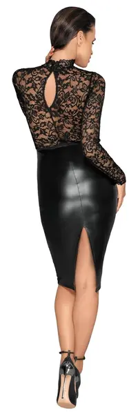 Noir Handmade Lace & Wet Look Knee-Length Dress S, Black