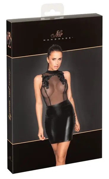 Noir Handmade Dress M Powernet & Wetlook Black Embroidered Backless