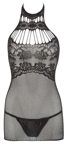Cottelli Collection Net Mini Dress with Choker, Black, S-L, Seamless