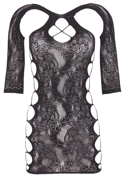 Cottelli Collection Lace Look Mini Dress with Sleeves, Black, S-L