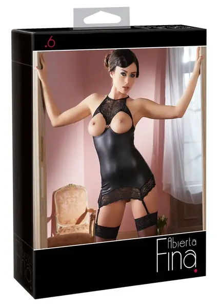 Cottelli Collection lingerie haljina S crna čipka otvorenih čašica podesiva