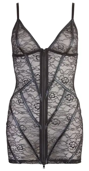 Cottelli LINGERIE čipkana haljina S crna cvetna mokri izgled podesive naramenice