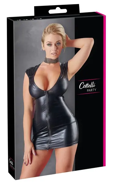 Cottelli Collection Wet Look crna haljina L sa dvosmernim patent zatvaračem