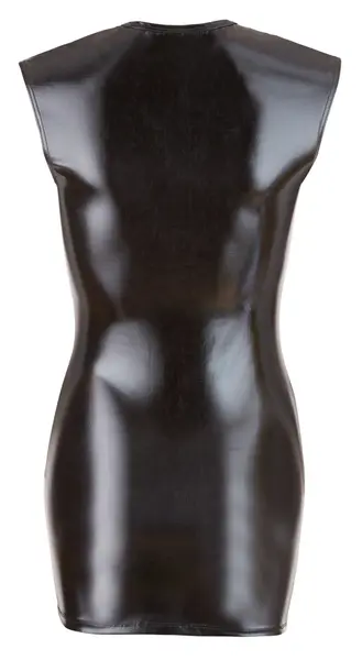 Cottelli Collection Wet Look haljina S crna sa prednjim dvosmernim patent zatvaračem