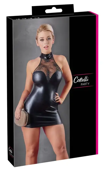 Cottelli Collection Elegantna čipka & Wet Look haljina S crna