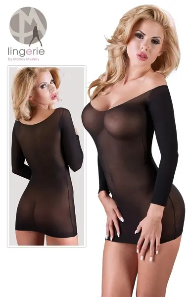 Cottelli Collection Transparentna Najlon Mini Haljina Zlatni Detalj S-L