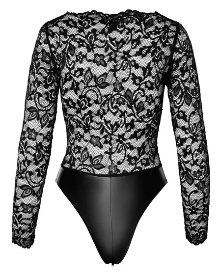 Noir Handmade Čipka i Wet Look body sa dugim rukavima XL
