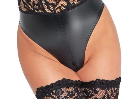 Noir Handmade Lace & Wetlook Long-Sleeve Body L Black